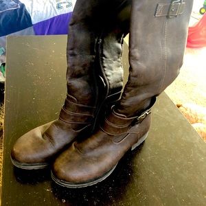 Brown calf height boots